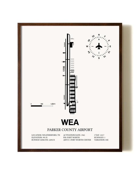 Parker County Airport aviation print in walnut frame