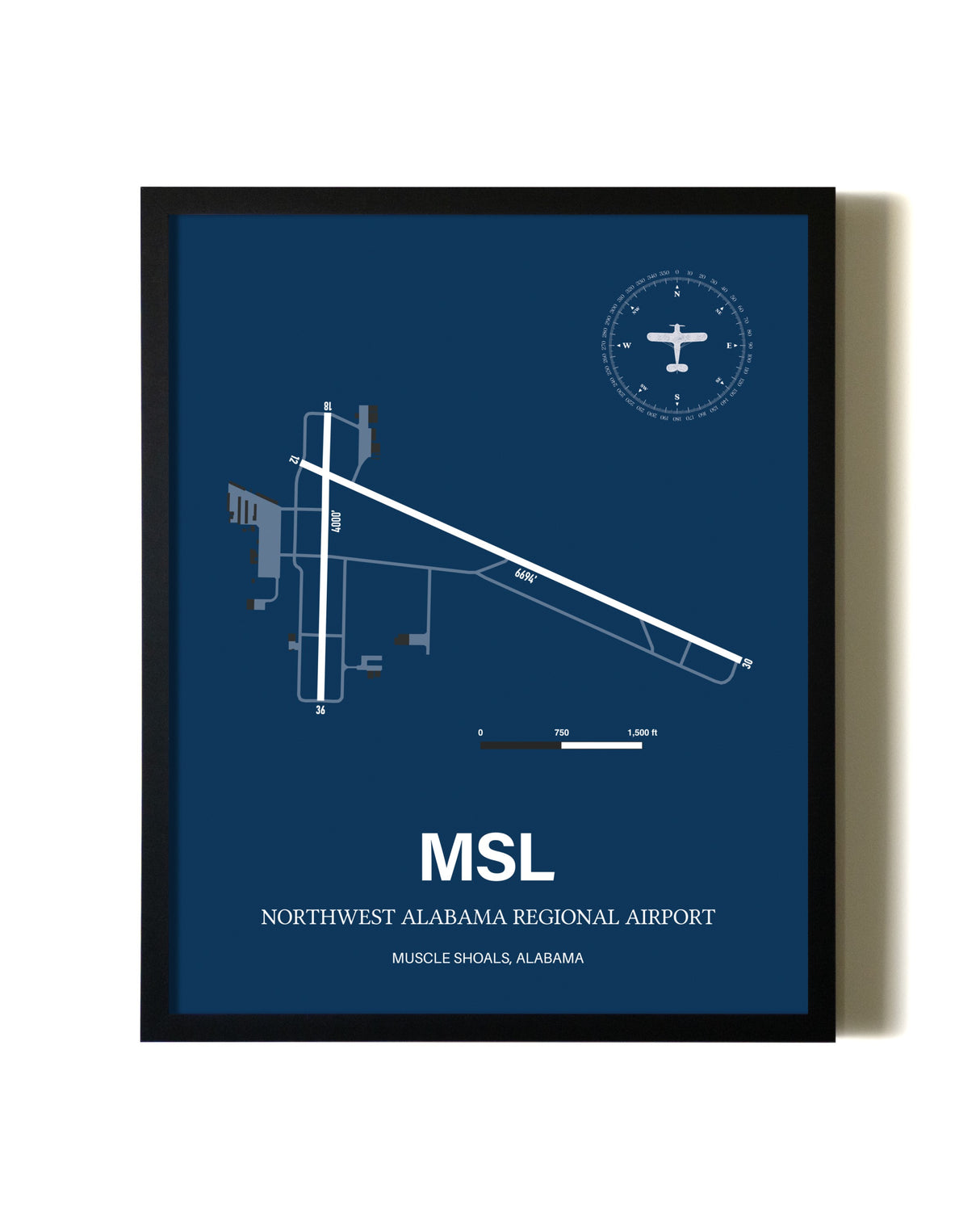 Aviation Blue Framed Northwest Alabama Regional Airport layout wall art poster