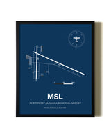 Aviation Blue Framed Northwest Alabama Regional Airport layout wall art poster