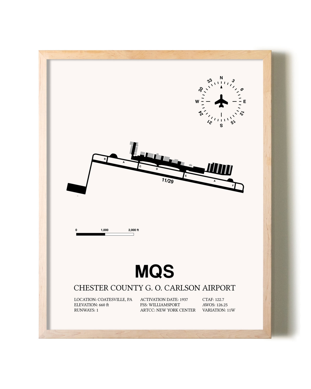 Chester County G. O. Carlson Airport framed wall art in white frame