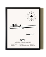 Framed Madison County Airport wall art poster in black frame