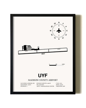 Framed Madison County Airport wall art poster in black frame