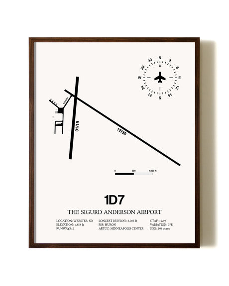 The Sigurd Anderson Airport aviation print in walnut frame