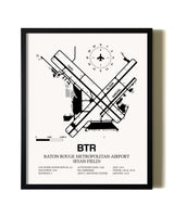 Framed Baton Rouge Metropolitan Airport (Ryan Field) wall art poster in black frame