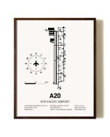 Sun Valley Airport aviation print in walnut frame