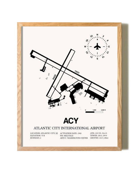 Atlantic City International Airport framed print in natural wood frame