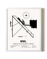 Mineral Wells Regional Airport airport map poster in oak frame