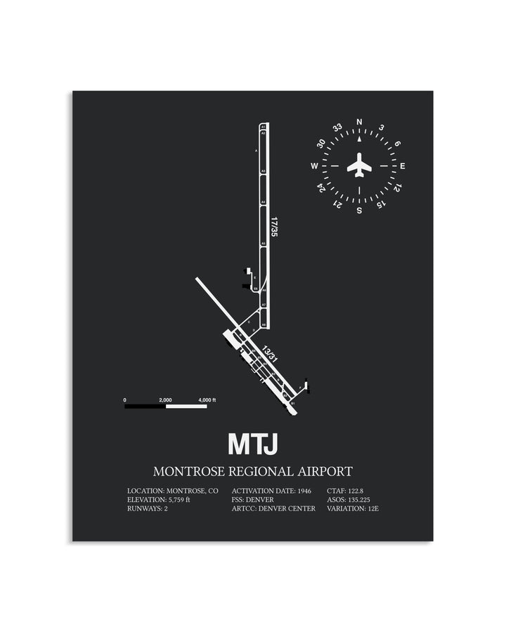Gray Framed Montrose Regional Airport layout wall art poster