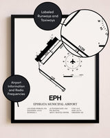 Framed Ephrata Municipal Airport layout wall art poster