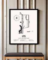 Altus Air Force Base framed poster displayed in an airplane hangar
