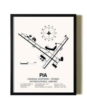 Framed General Downing-Peoria International Airport wall art poster in black frame