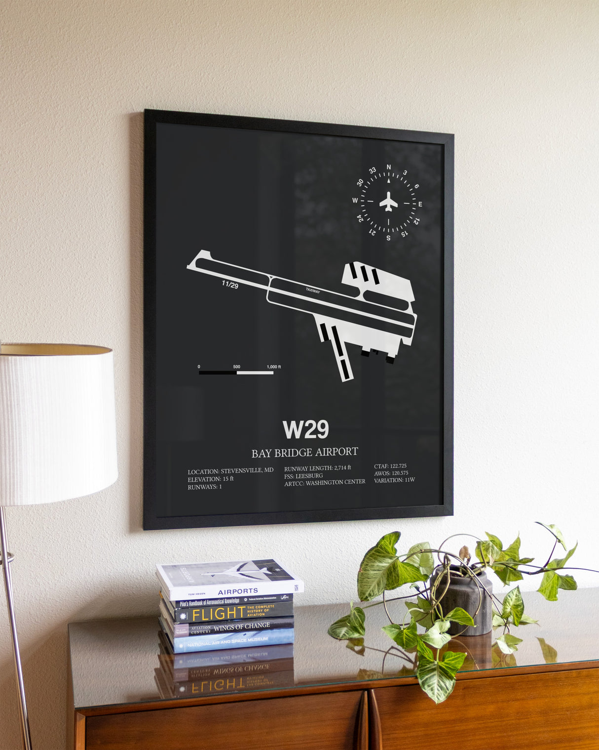 Gray Framed Bay Bridge Airport wall art poster in black frame