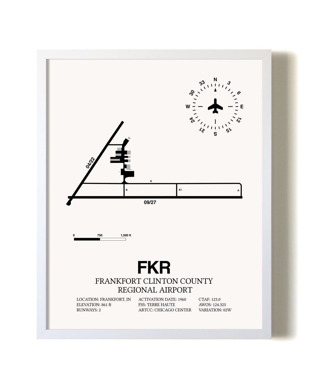 Frankfort Clinton County Regional Airport airport map poster in oak frame