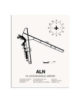 Gray St. Louis Regional Airport framed poster displayed in an airplane hangar