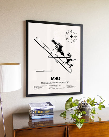 Missoula Montana Airport aviation wall décor in black wood frame