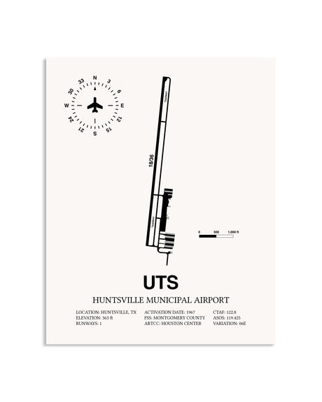 Gray Huntsville Municipal Airport framed poster displayed in an airplane hangar