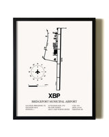 Framed Bridgeport Municipal Airport wall art poster in black frame
