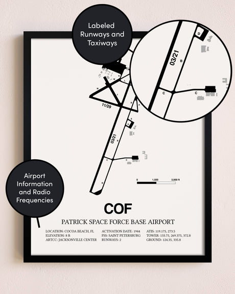 Framed Patrick Space Force Base Airport layout wall art poster