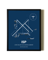 Aviation Blue Framed Long Island Mac Arthur Airport layout wall art poster
