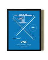 Sky Blue Venice Municipal Airport aviation wall décor in black wood frame