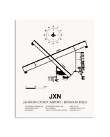 Gray Jackson County Airport / Reynolds Field framed poster displayed in an airplane hangar