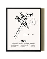 Framed Coastal Carolina Regional Airport wall art poster in black frame