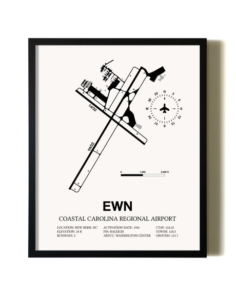 Framed Coastal Carolina Regional Airport wall art poster in black frame