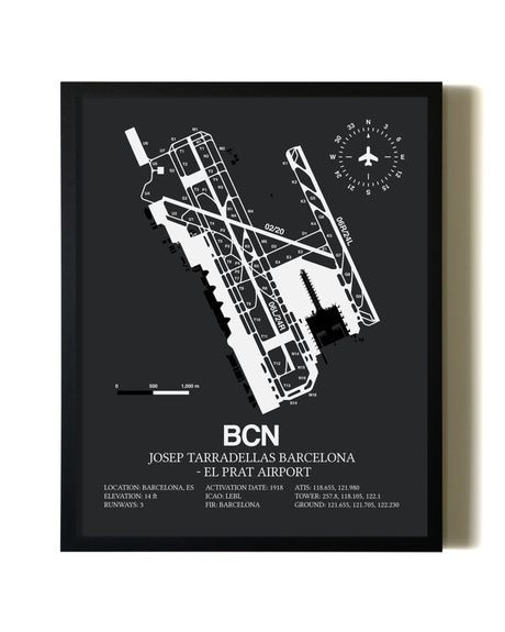 Unframed Josep Tarradellas Barcelona-El Prat Airport map print poster