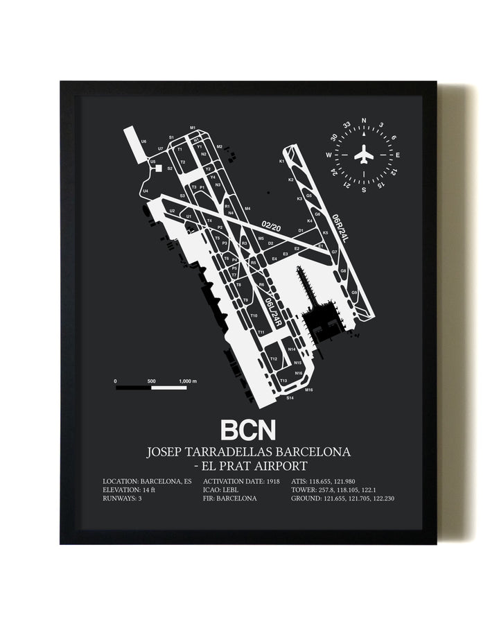 Unframed Josep Tarradellas Barcelona-El Prat Airport map print poster