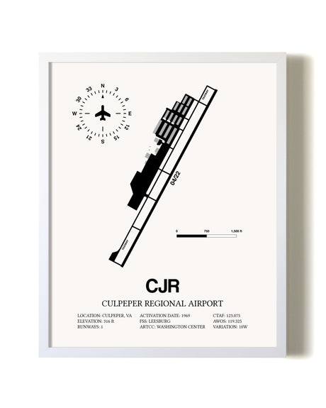 Culpeper Regional Airport airport map poster in oak frame