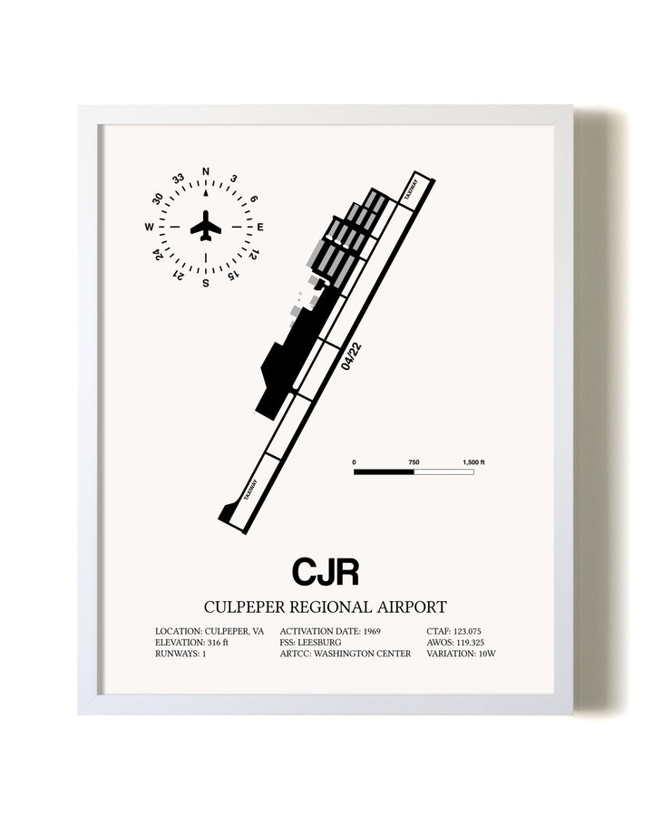 Culpeper Regional Airport airport map poster in oak frame