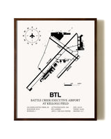 Battle Creek Executive Airport At Kellogg Field aviation print in walnut frame