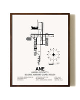 Anoka County/Blaine Airport (Janes Field) aviation print in walnut frame