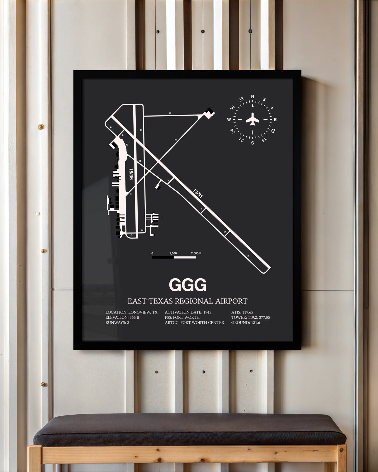 Frame color options for East Texas Regional Airport Wall Art