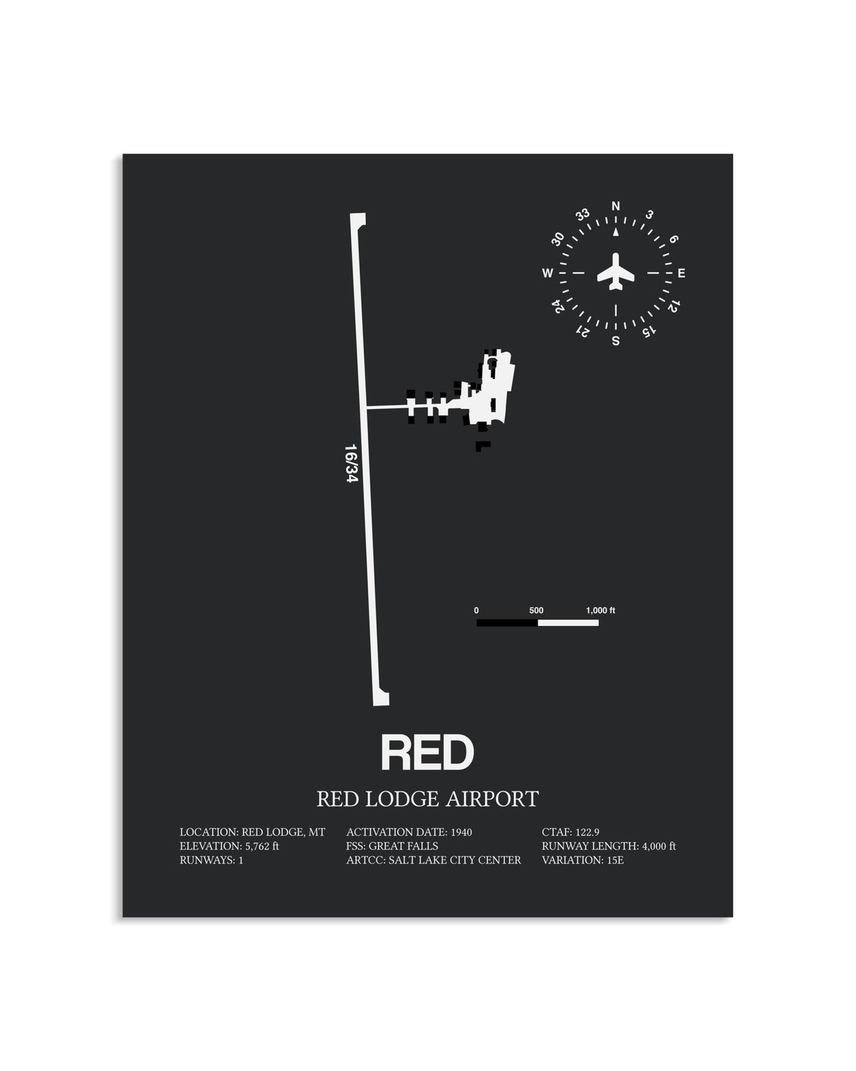 Gray Framed Red Lodge Airport layout wall art poster