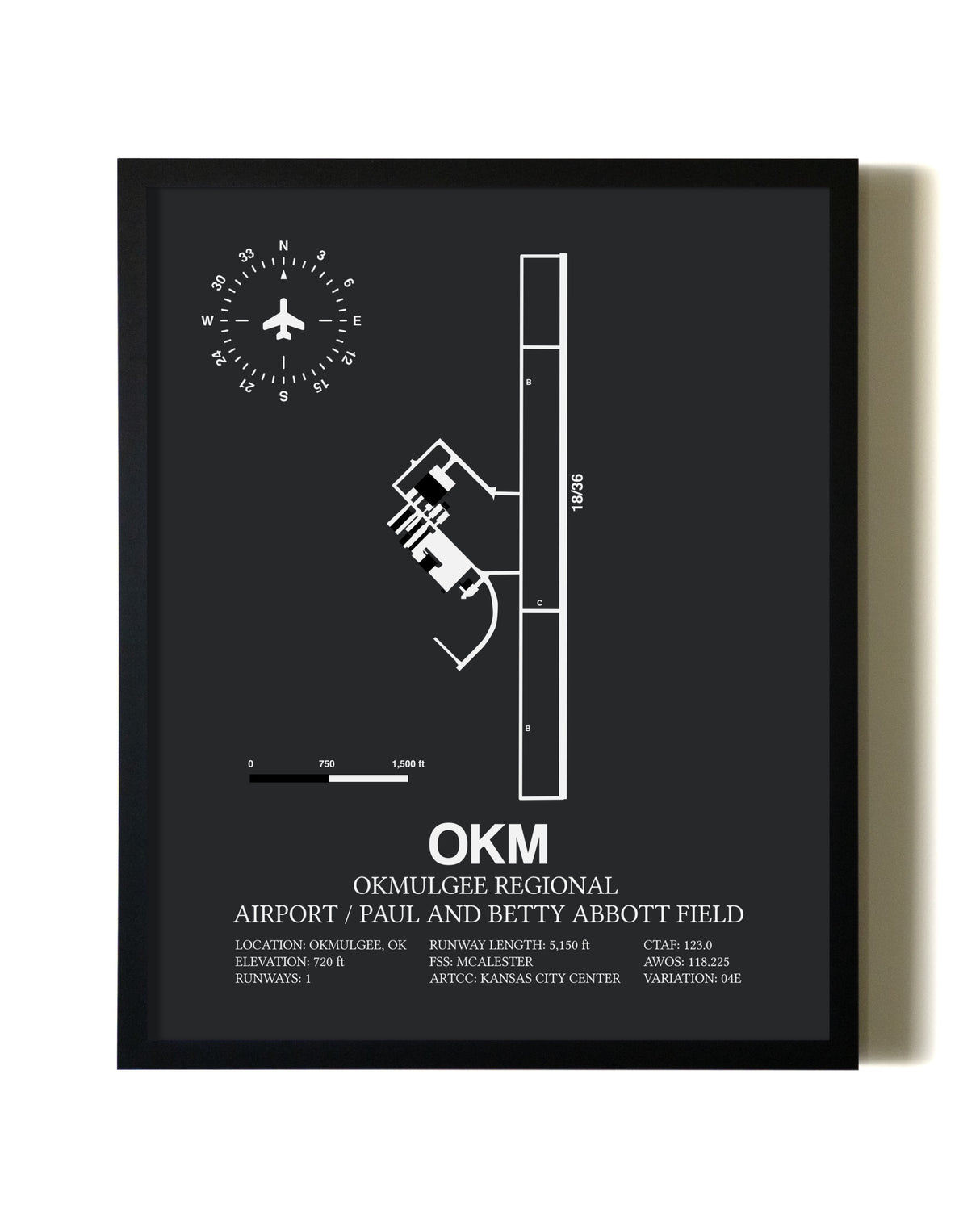 Unframed Okmulgee Regional Airport / Paul And Betty Abbott Field map print poster