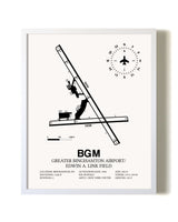 Greater Binghamton Airport / Edwin A. Link Field airport map poster in oak frame
