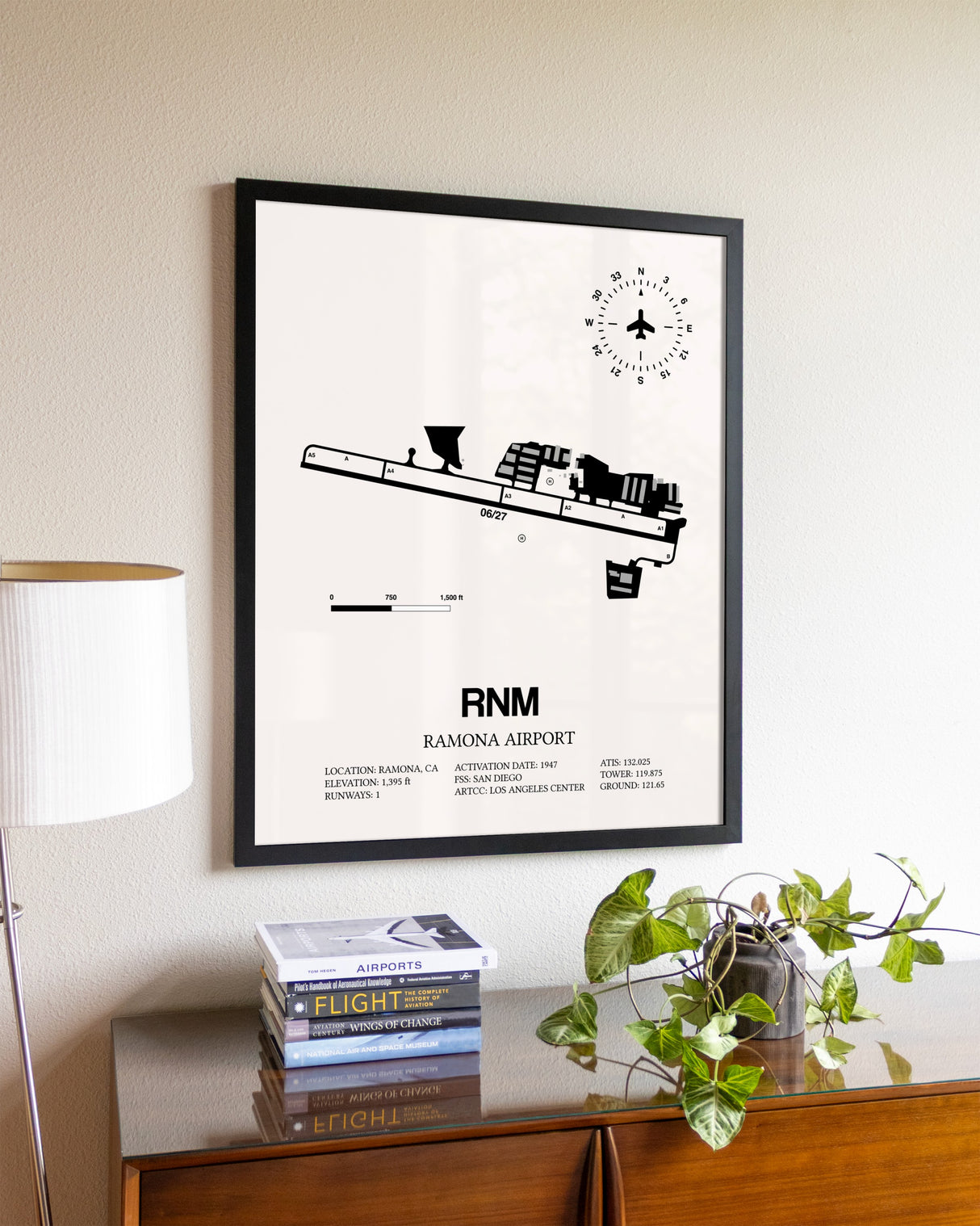 Ramona Airport aviation wall décor in black wood frame