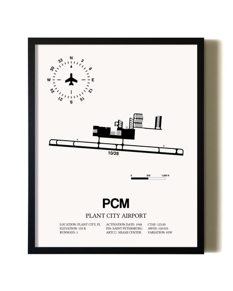 Framed Plant City Airport wall art poster in black frame