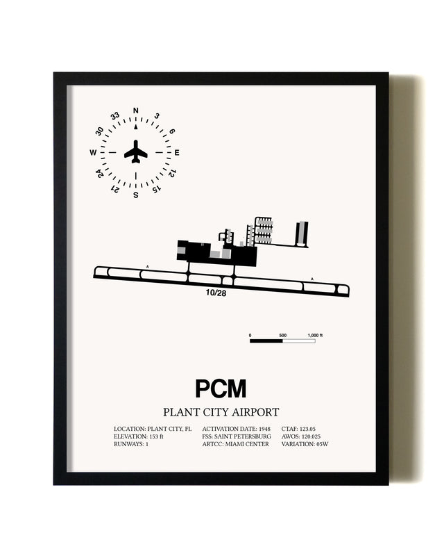 Framed Plant City Airport wall art poster in black frame