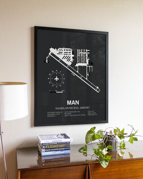 Gray Framed Nampa Municipal Airport wall art poster in black frame