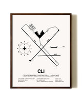 Clintonville Municipal Airport aviation print in walnut frame