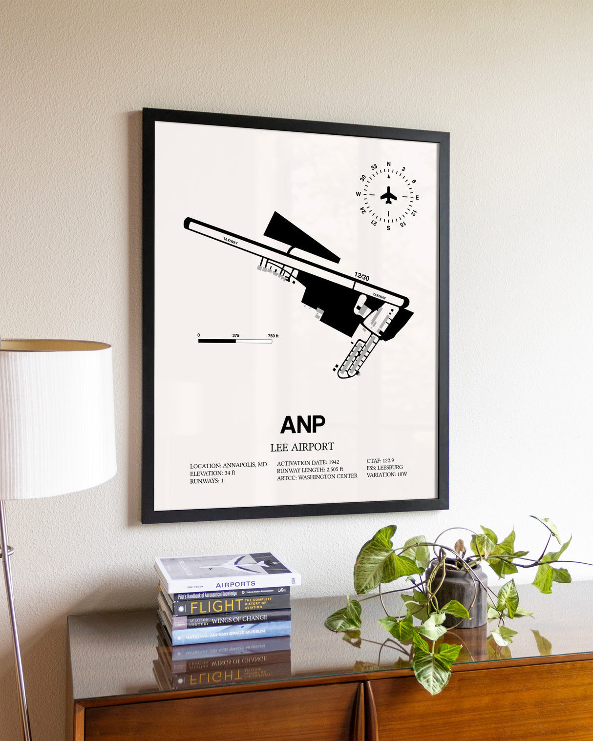 Lee Airport aviation wall décor in black wood frame