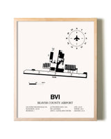 Beaver County Airport framed wall art in white frame