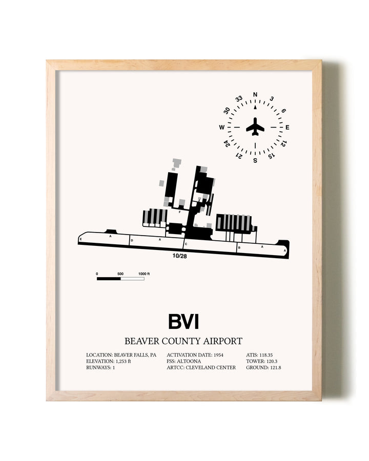 Beaver County Airport framed wall art in white frame
