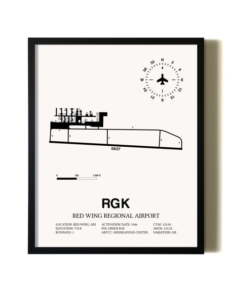 Framed Red Wing Regional Airport wall art poster in black frame