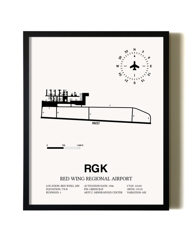 Framed Red Wing Regional Airport wall art poster in black frame