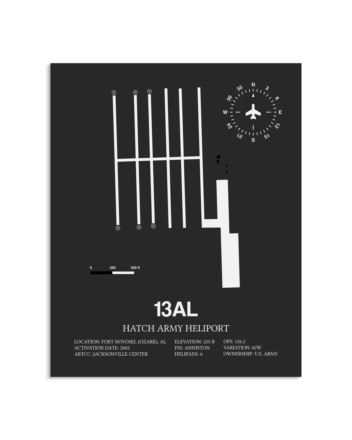 Gray Framed Hatch Army Heliport layout wall art poster