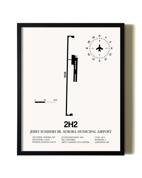 Framed Jerry Sumners Sr. Aurora Municipal Airport wall art poster in black frame