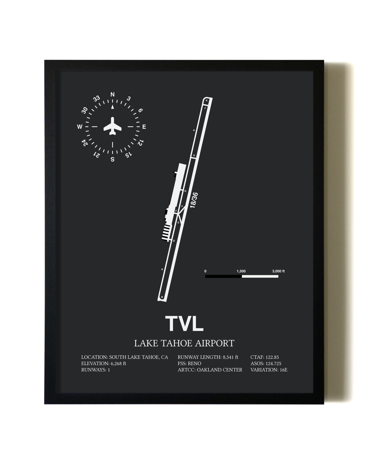 Unframed Lake Tahoe Airport map print poster